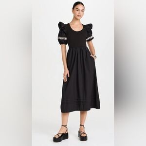 NWT Cleobella Selma Black Midi Dress with Puff Sleeves Size XS